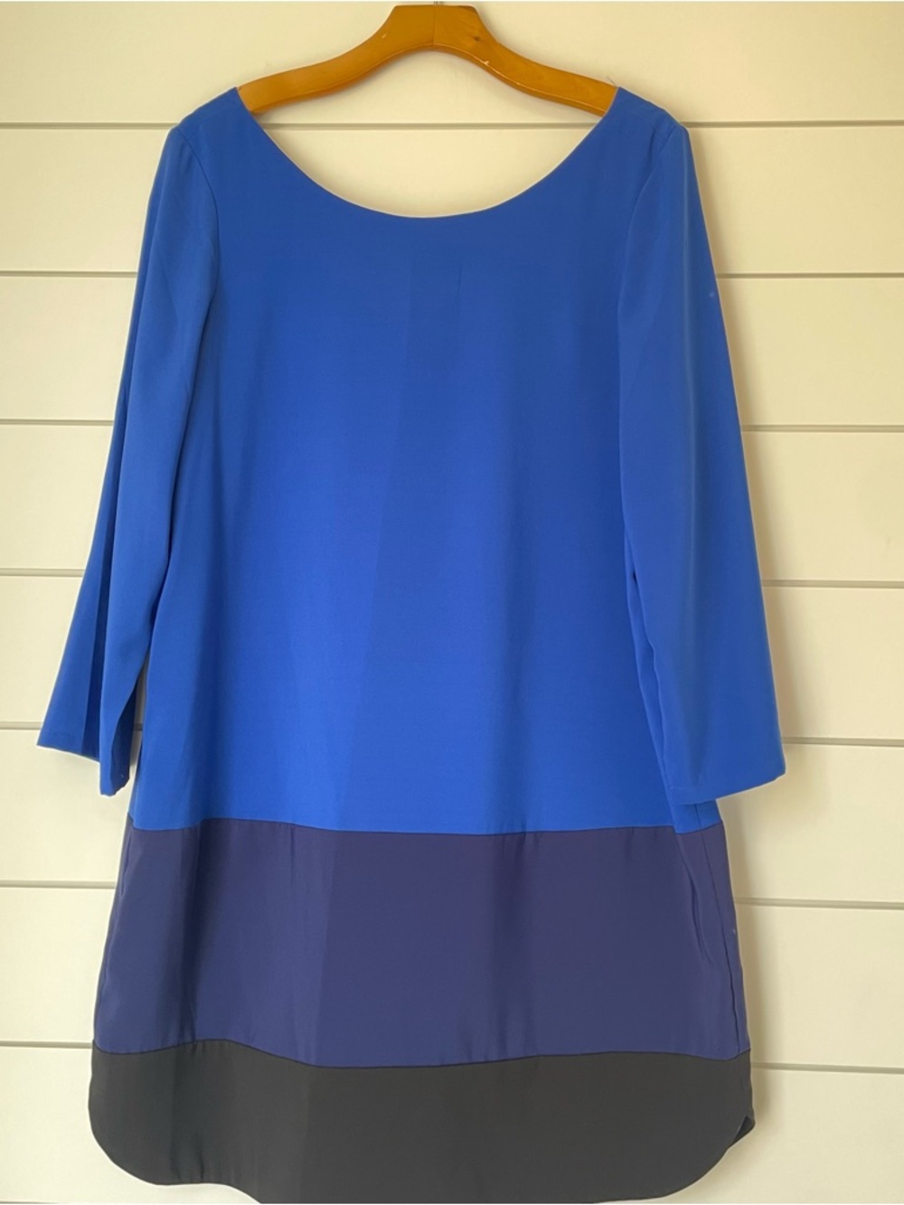 Colorblock Blue Shift Dress 3/4 sleeves lined royal navy black